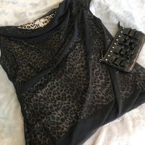 Ruched Black and Leopard Sleeveless Top